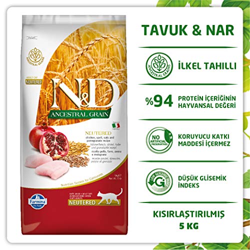 Farmina N&D ANCESTRAL Grain Adult Pellets Katzenfutter(Trockenfutter, mit hochwertigen Vitaminen und natürliche Antioxidantien, ohne Mais, Zutaten: Huhn, Portionsgröße: 5 kg)
