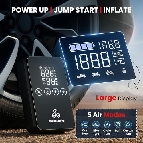 Image of Autofy VoltX 4-in-1 Car Jump Starter - 150PSi Car Tyre Inflator Pump Deflator - Powerbank - LED Torch - 8000mAH Battery - for Cars (Up to 6000cc) - 22mm Cylinder Most Heavy Duty [2 Years WARRANT'Y]