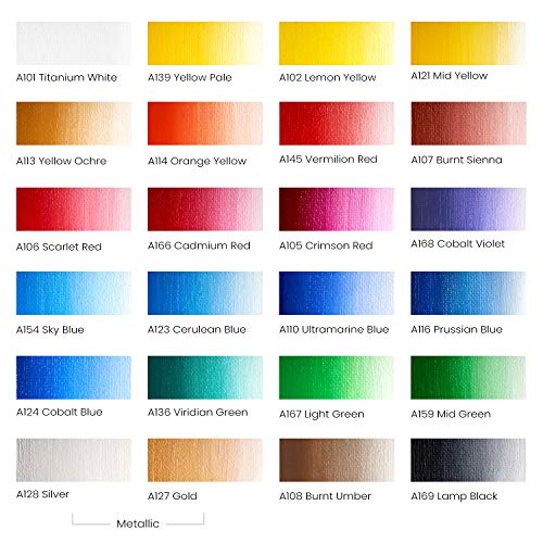 Arteza Oil Paint Set, 24 Colors, 12Ml, 0.4 Us Fl Oz Tubes, Richly Pigmented Oil Paints For Canvas Painting, Art Set For Beginners And Professional Artists #TOP1