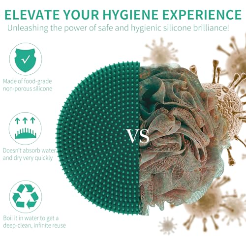 Image of Silicone Body Scrubber Shower Bath Brush, More Hygienic Than Traditional Loofah, Lather Nicely, Long Lasting, Gentle Exfoliating For Women Men Baby Sensitive Skin, 1 Pack, Green