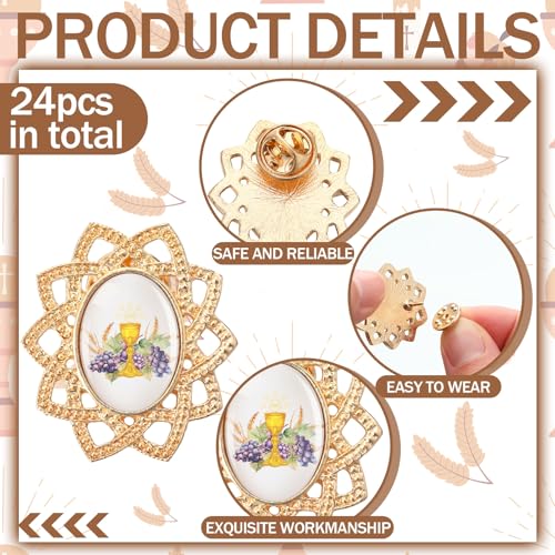 Image of Yinkin 24 Pcs Catholic Pins First Communion Lapel Pins Gold Toned Gifts Bulk Minister Catholic Religious Medal Christian Jewelry First Holy Communion Gifts Inspirational Spiritual Stuff