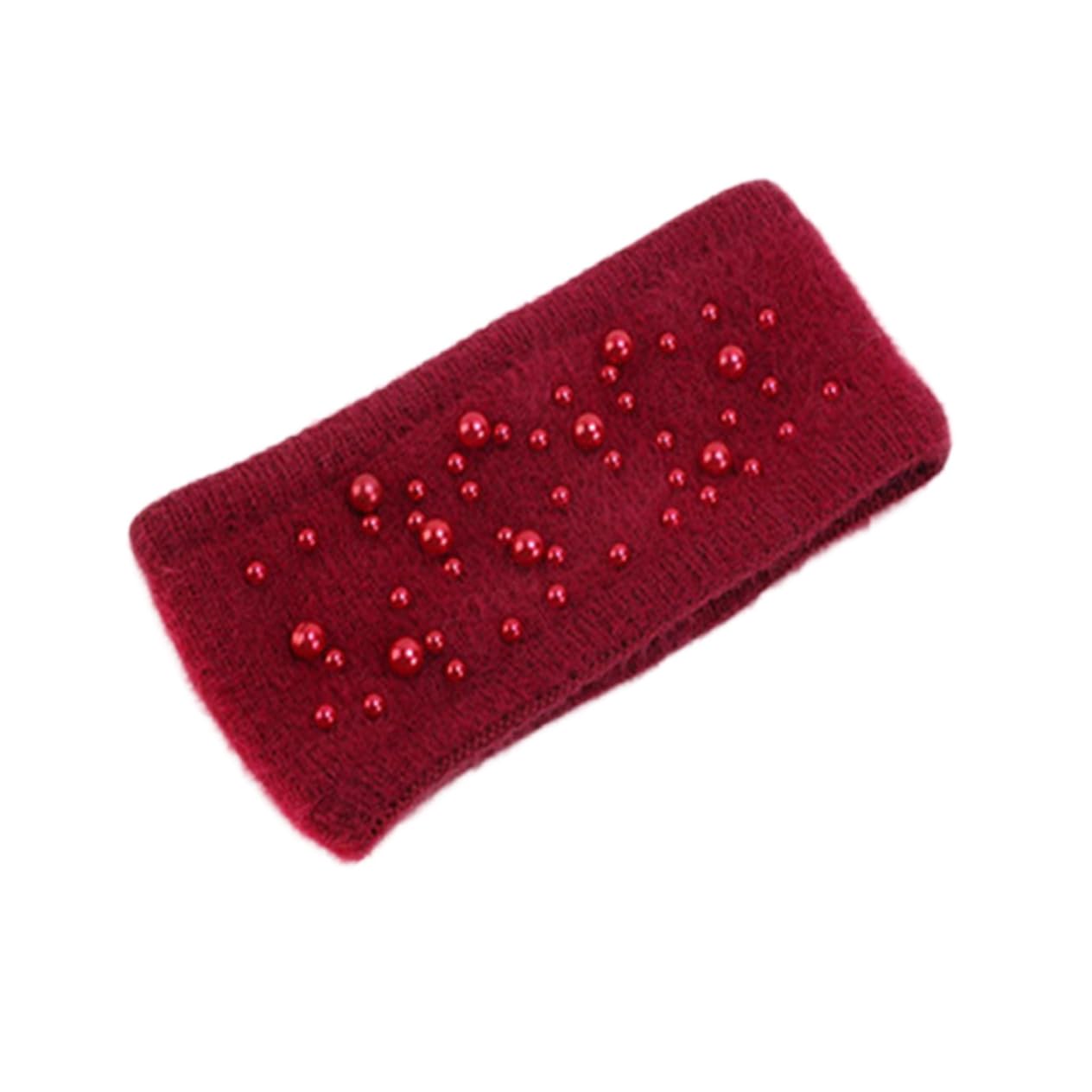 TOGEVAL Headband for Womenwinter Knitted Pearl Headband Double-layer Warm Hair Band for Girls