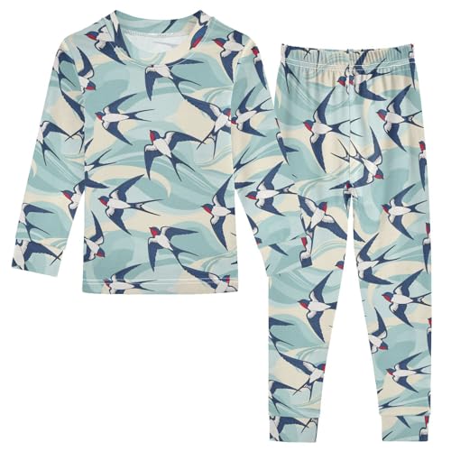 Pajama Sets Long Sleeve Birds Flying Waves Background Soft Comfy Sleepwear 2 Piece PJS 3-8T