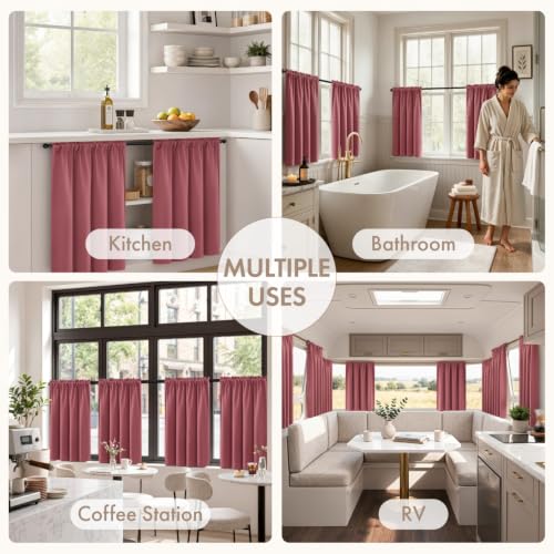 Image of MIULEE 4 Panels Short 36 Inch Blackout Kitchen Window Curtain Dusty Rose | Light Blocking, Cafe Curtains, Room Darkening Thermal Insulation, Privacy Protection, Half-Tier Curtains for Small Windows