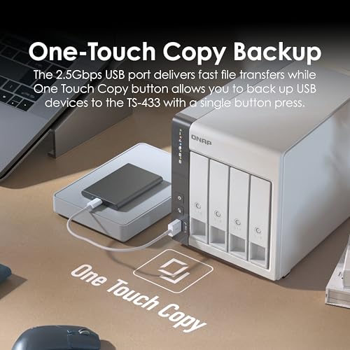 Image of QNAP TS-433-4G-US 4 Bay NAS with Quad-core Processor, 4 GB DDR4 RAM and 2.5GbE Network (Diskless)
