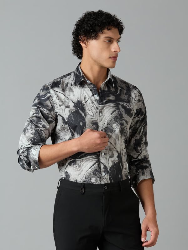 Image of Men's Printed Regular Fit Full Sleeves Cotton Formal Shirt