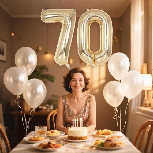 Image of Champagne Gold Large Number 70 Balloon, 40 Inch Light Gold Foil Helium Number Balloons, Giant Mylar Number 70 Balloons for 70 Years Old Birthday Party Anniversary Decorations (Champagne Gold 70)