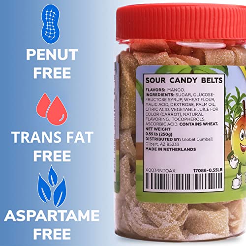 Sour Candy - Mango Belt Candy - 0.55 Lb Candy Belts In Bottle - Sour Candy Belts - Sour Candy Ribbons #TOP4