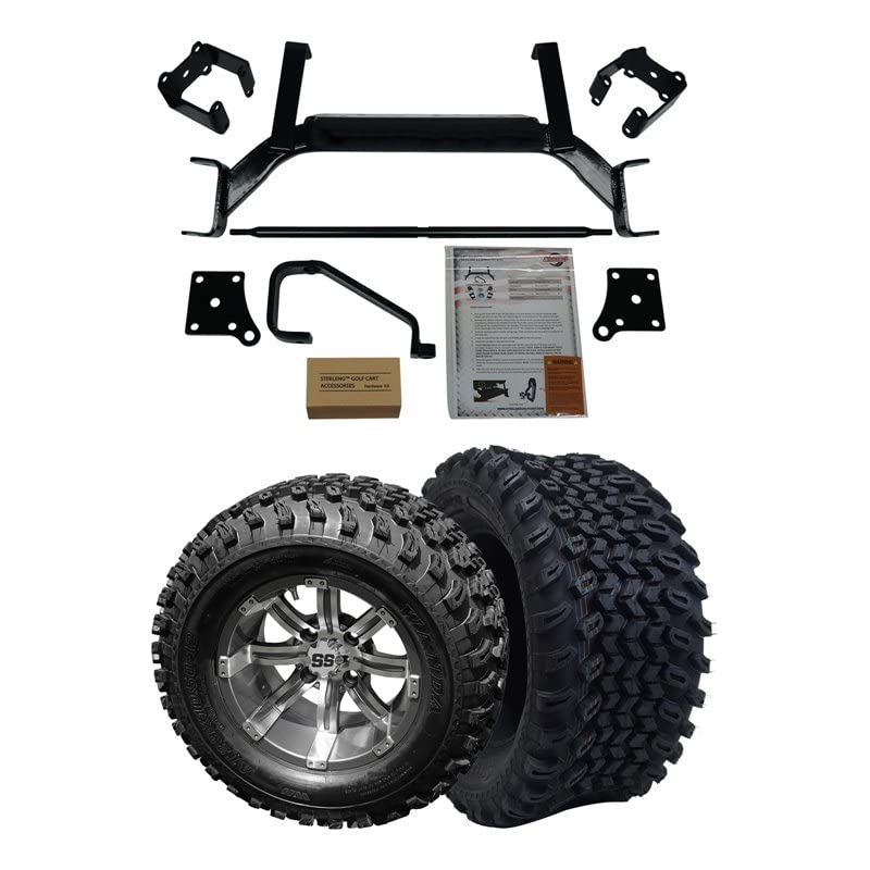 Hardcore Parts 6 Drop Axle Lift Kit for EZGO TXT/PDS (2001.5-2013) Electric Golf Cart with 12 Machined/Gunmetal Tempest Wheels and 23x10.5-12 All-Terrain tires