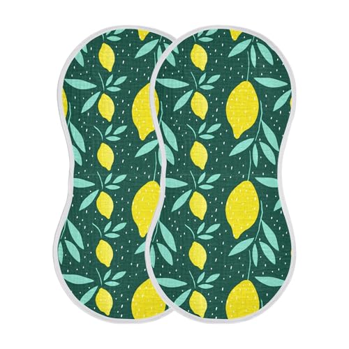 xigua Yellow Lemons Muslin Baby Burp Cloths Set of 2, Super Soft & Absorbent Burping Rags, Cotton Burp Clothes Shower Gift for Newborn, Baby Girls and Boys2