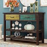 P PURLOVE Console Table Sofa Table with Drawers Console Table for Entryway with Drawers and 2 Tiers