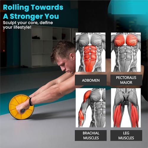 Image of Abs Roller for Men & Women Ultimate Gym Roller for Effective Abs Workout Home Workout, Gym Ab Roller Workout Equipment for Abdominal Ab Roller Home Exercise Mat -Yellow Black