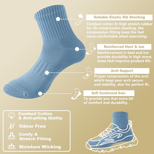 Image of MAGIARTE Womens Athletic Cotton Mini Crew Socks Thick Cushioned Running Hiking Multi Sports Socks for Women 4 Pairs