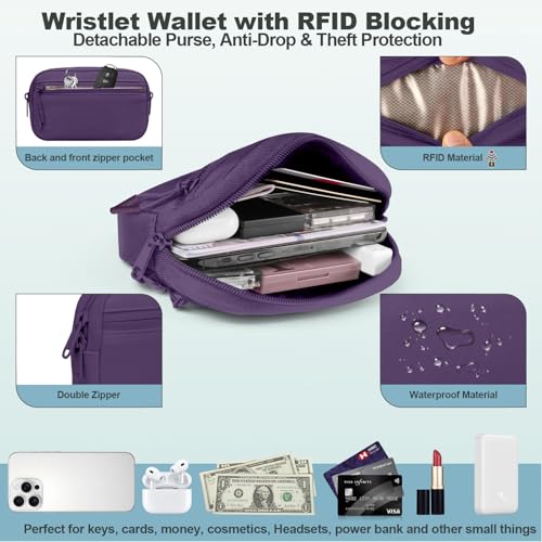 Image of YFWE Clip and Go Strap for Phone with Wallet Crossbody, Adjustable Phone Lanyard with Detachable RFID Wristlet Wallet, Pattern Strap - Dark Purple (L)