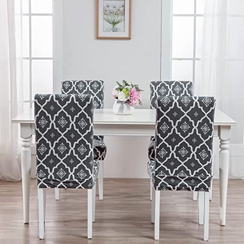 Image of House of Quirk Elastic Chair Cover Stretch Removable Washable Short Dining Chair Cover Protector Seat Slipcover (Pack of 1, Jaipur Grey)