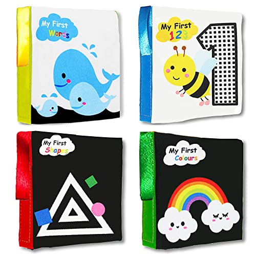 Image of 4 Crinkle Book Baby Toy High Contrast Black and White Newborn Book Soft Cloth Book Touch and Feel Sensory Fabric Book Soft Tip Book Early Education Learning Books Toy for 3 6 12 Months