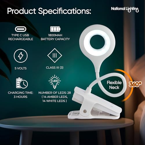 Lampe de bureau rechargeable avec pince pour lecture nocturne