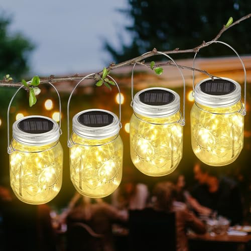 KBIBCK 4 Stück Solarlampen für Außen, 30 LED Solar Mason Jar Licht, Solarlaterne für Außen, Wasserdicht Solarlampen, Wasserdicht Hängende Solarlampen für Garten, Terrasse, Balkon, Party, Outdoor Deko KBIBCK 4 Stück Solarlampen für Außen, 30 LED Solar Mason Jar Licht, Solarlaterne für Außen, Wasserdicht Solarlampen, Wasserdicht Hängende Solarlampen für Garten, Terrasse, Balkon, Party, Outdoor Deko