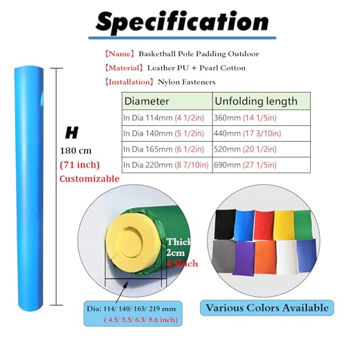 MLYAYE Heavy Duty All-Weather Basketball Pole Padding Wrap, PU Leather Waterproof Play Ground Post Pads for Round Football Volleyball Rods & Garage Basement Columnar, Universal(in Dia-5.5 in,H 3ft)