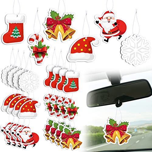 24 ambientadores para coche, adornos perfumados de Navidad, copo de nieve, bastón de caramelo, muñeco de nieve, ciervo, decoración colgante de coche, ambientador de olor de árbol de Navidad, accesorio