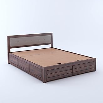 TG Furniture Sheesham Wood King Size Bed with Hydraulic Storage | Double Bed Cot Bed with Storage & Upholstered Cushioned Headboard for Bedroom | Walnut Finish, Recommended Mattress Size: 78" X 72"