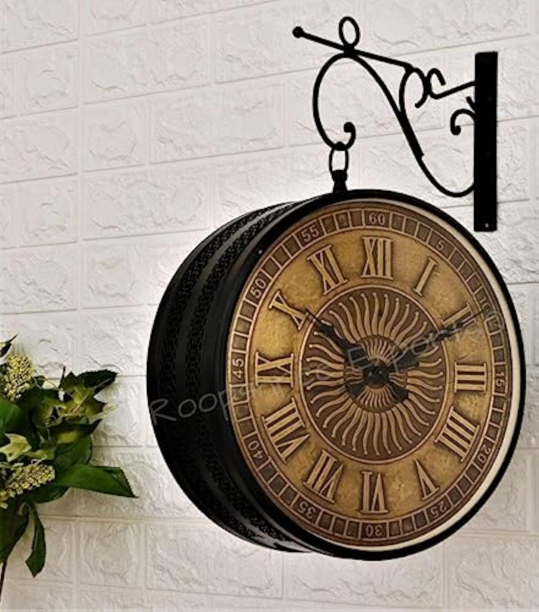 Black & Brass Double Analog Sided Wall Clock