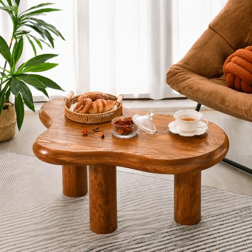 Image of Coffee Table for Living Room Solid Wood Center Teapoy Table with Thick Round Legs | Wooden Tea Table Sofa Side Table for Home Decor & Office Furniture (Honey Finish)