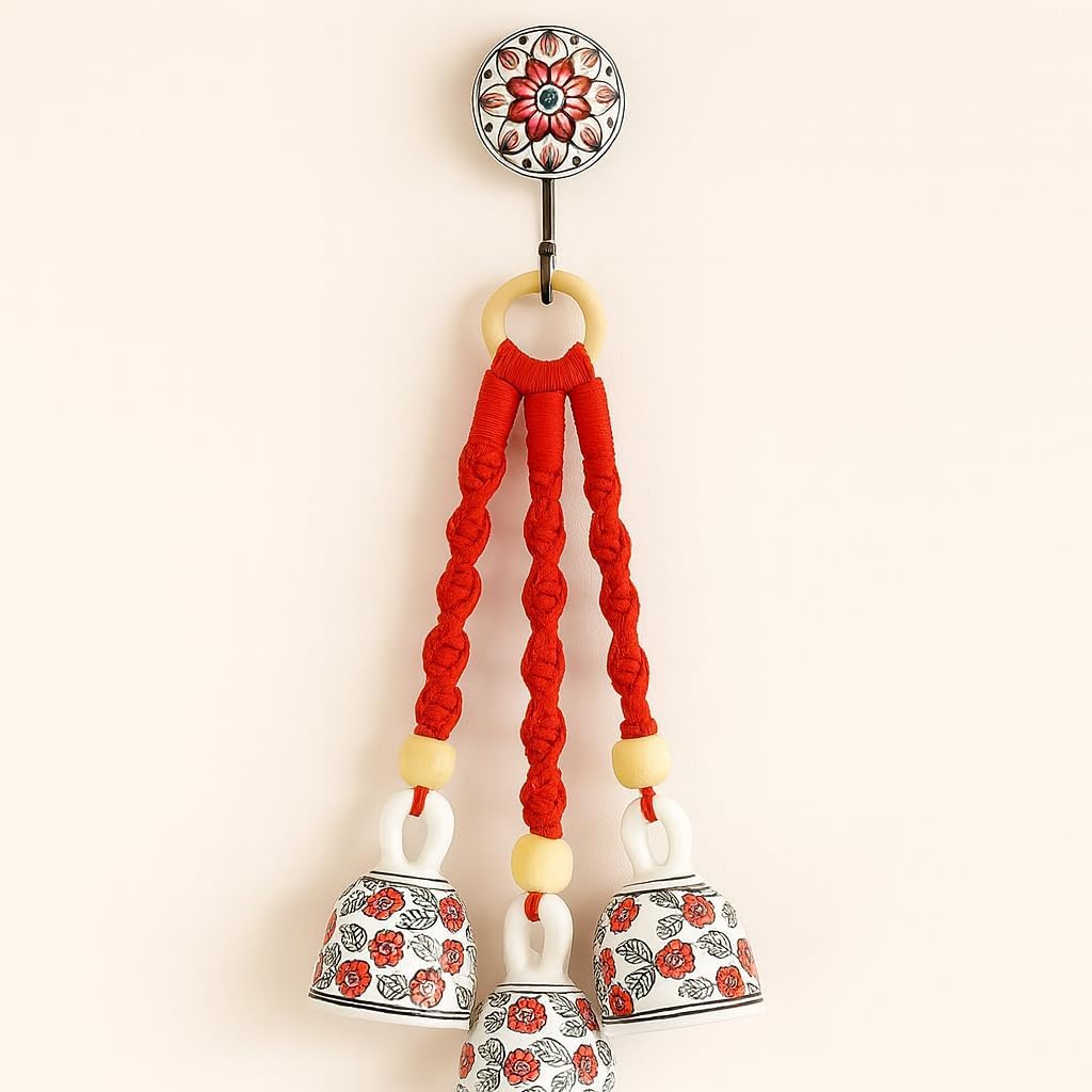 RHD Bring Harmony Home – with The Soothing Chime of Macrame Symphony Ceramic Bells!” Set of 3 Ceramic Hanging Bells Large Size(5 inches) with Hooks for Wall,Home, Garden Decor