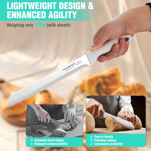 HAUSHOF Bread Knife for Homemade Bread 20 cm, Serrated Kitchen Knife, Ergonomic Handle Bread Cutting Knife for Slicing Bread, Bagels, Cake - Image 4