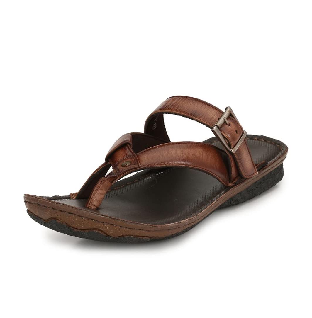 HITZ Mens Brown Leather Open Toe Slippers - 9 (B09LHNVJR7) Amazon Price History, Amazon Price Tracker