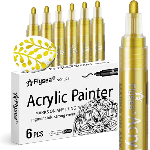Alitastro Acrylic Paint Pens Waterproof Markers 6 Gold Permanent Marker Pens Acrylic Pens for Rock...