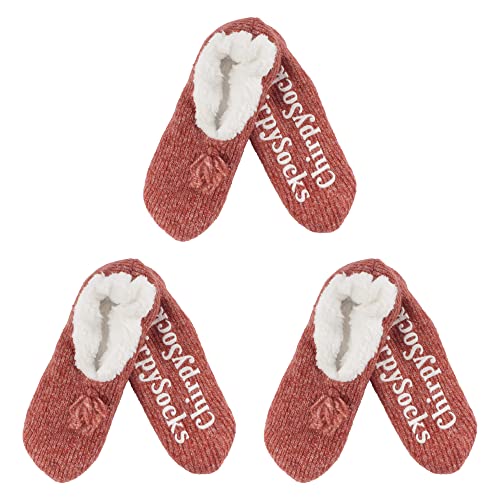 Image of BambooMN Adult Women Super Soft Warm Cozy Fancy Yarn Slippers Non-Slip Lined Socks, Indoor Comfy House Slippers, 3 Pairs
