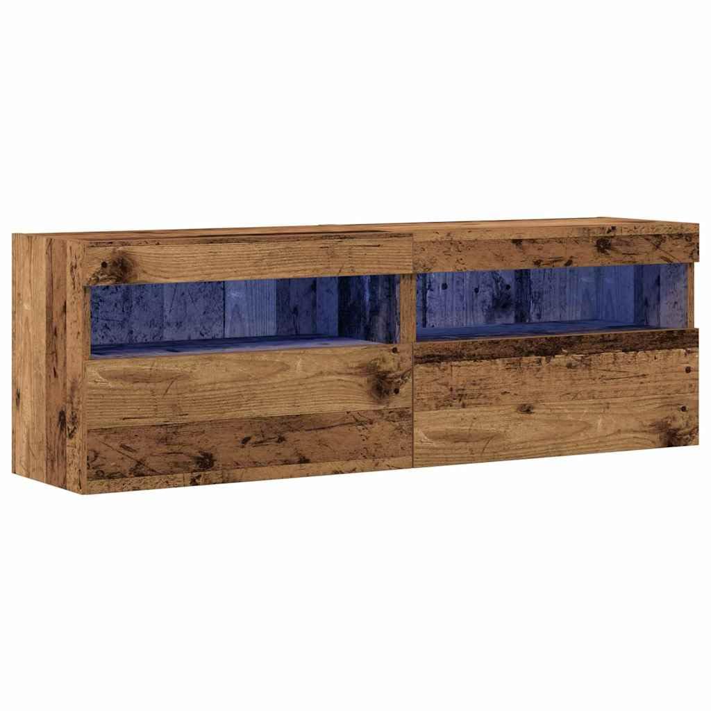 vidaXL Meuble TV Mural avec LED 2 pcs Bois Ancien 60 x 30 x 40 cm, Meuble TV Moderne pour Salon, Cabinet rectangulaire Mural, Rangement Gain de Place, éclairage LED Dynamique