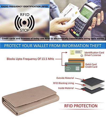 Image of Women's Top Grain Leather Wallet, RFID Blocking Bifold clutch, 17 Card Slots, Zip Pocket Organizer, Elegant Gift for Women - Birthday, Valentine, Anniversary - OFF WHITE