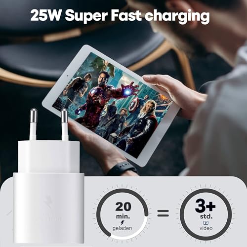 25W USB C Ladegerät Schnellladegerät für Samsung Galaxy S25 S24 S23 S22 S21 S20 FE, A56 A55 A54 A53 A52 A51 A36 A35 A34 A16 A15 A14 A05s A04s, Z Fold 7/6, Z Flip 7/6 M53 M33 Tablet Netzteil USB C Weiß
