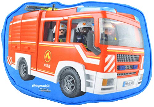 PLAYMOBIL United Labels City Action – Coussin pour Enfant garçon – Motif Pompiers – Environ 26 x 33 x 5 cm, Polyester, coloré, 1 Unité (Lot de 1)