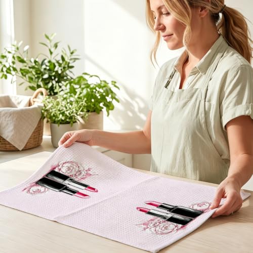 Image of Hanamiya Na 4 Pcs Pink Hand Towels, Perfume Bow Decor Reusable Dish Towels