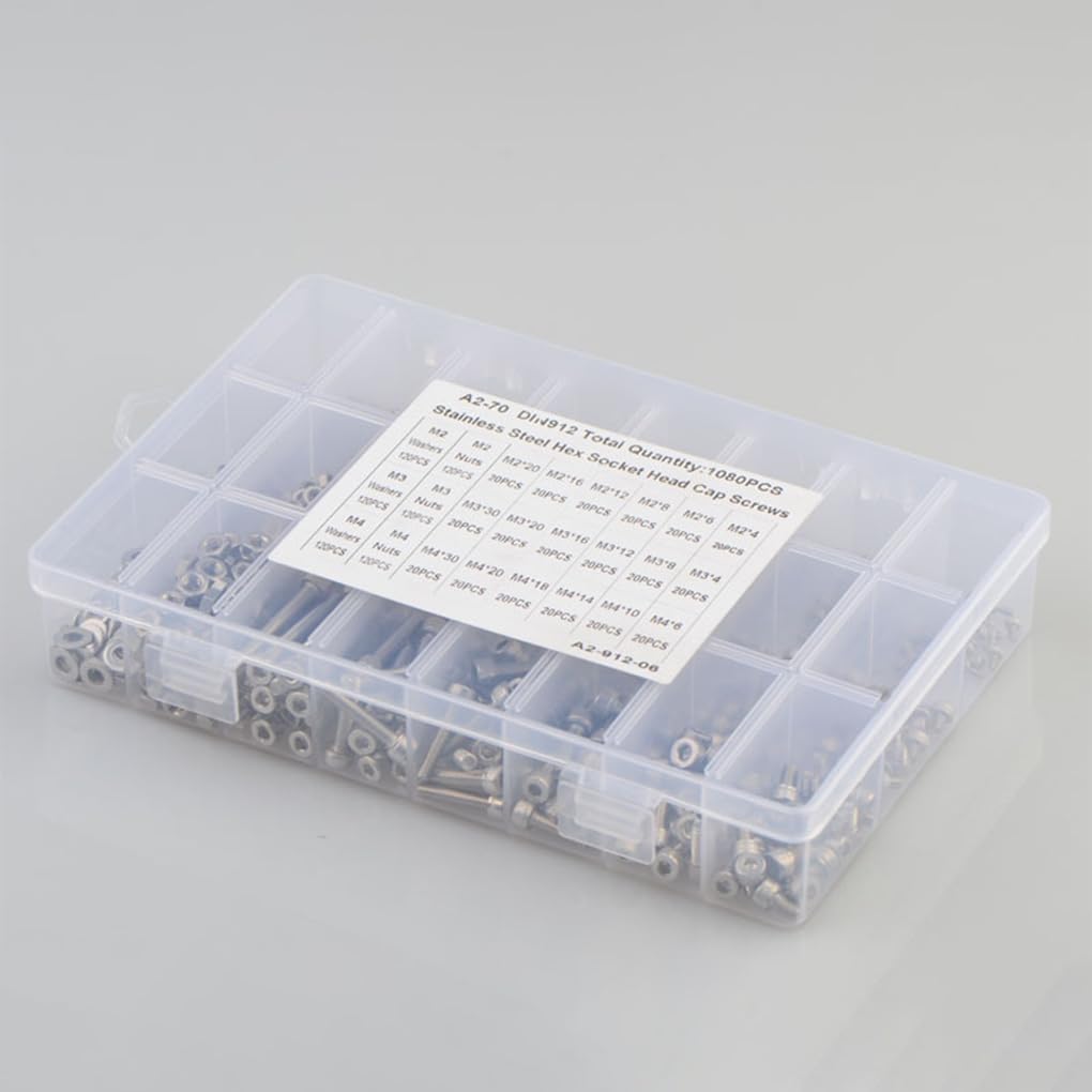 Metric Thread Self-Tapping Hexagon Hex Socket Countersunk Head Wear-resistant Rustproof Round Screw Knurled Bolts Nut Washer - (Color: 1080Pcs)