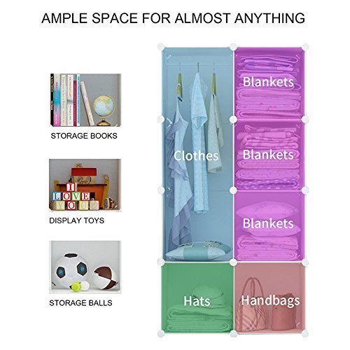 HEMOVIA Collapsible Wardrobe for Clothes - DIY 6 Door Plastic Almirah for Clothes with Doors | Side Hanger,Folding Waterproof Memory Standing Wardrobe for Storage for Home Clothes (Pink, 8-Door) 3