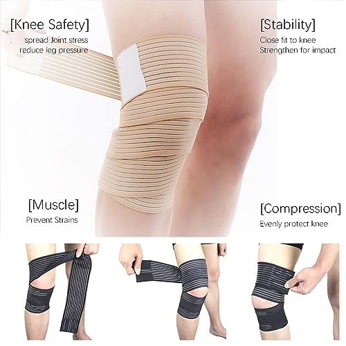 Image of FITPUT 2PCS Extra Long Elastic Knee Wrap Compression Bandage Brace Support for Legs, Plantar Fasciitis, Stabilising Ligaments, Joint Pain (Beige), Arthritis