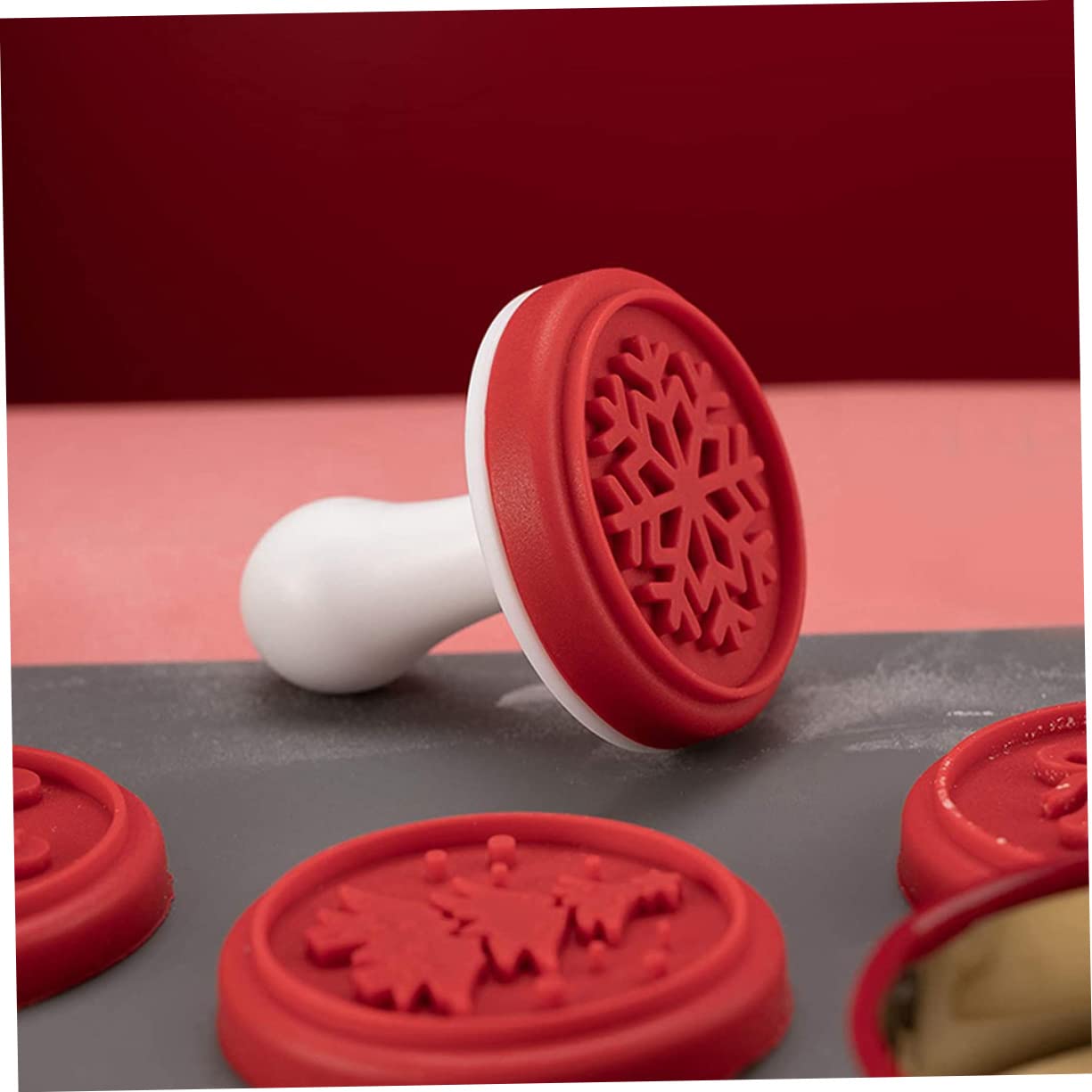 TOPBATHY 4 Sätze Cookie-Stempel Kuchen verzieren Ringform de para gelatinas weihnachts backform weihnachts plätzchenformen Gebäck Ausstecher aus Silikon Weihnachtsplätzchenform pp rot
