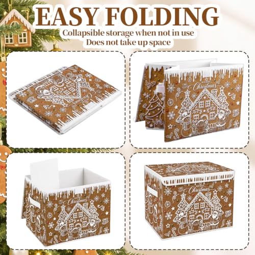 Image of Briwooody Christmas Gingerbread House Storage Bin with Lid and Carrying Handle Gingerbread Man Foldable Storage Box Large Xmas Decorative Collapsible Container Basket for Organizing Closet Home Gift