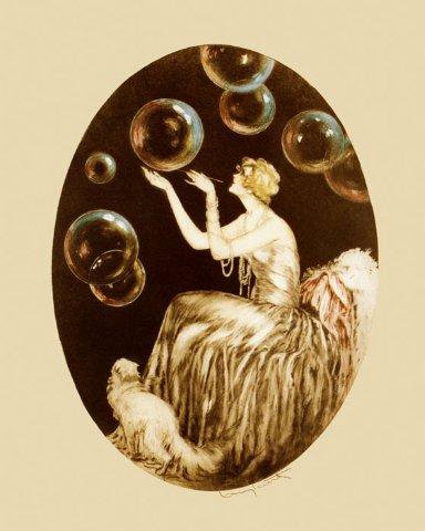 16" X 20" CANVAS Bubbles Art Deco Fashion Blond Lady Persian Cat by Louis Icart Vintage Poster Repro Standard Image Size for Framing. Shipped Rolled