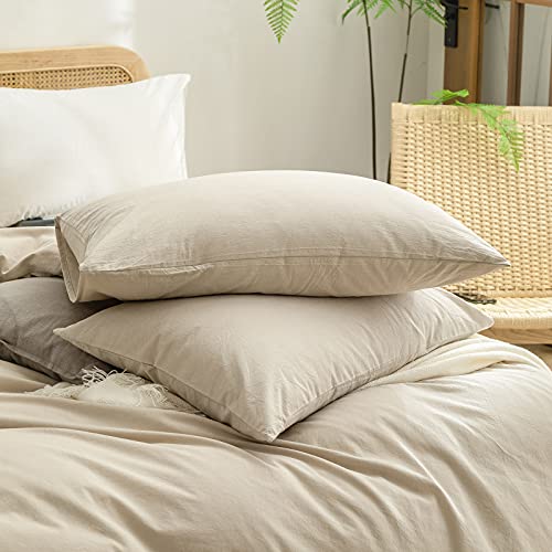 Image of BESTOUCH Cotton Solid Duvet Cover Set Almond Milk Grey Oversized King | 100% Washed Cotton, Soft Wrinkle Texture, Hidden Zipper, 8 Ties, Breathable Lightweight Durable Comfy, 3 Pcs No Insert