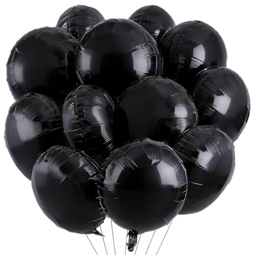 Image of 25Pcs Black Round Shaped Helium Foil Mylar Balloons 18 Inch for Birthday Wedding Anniversary Bachelor Party Decorations Supplies