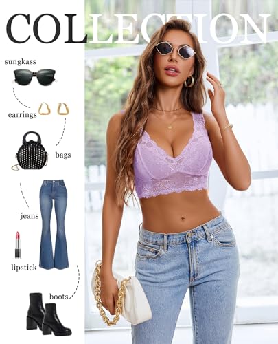 Image of Avidlove Bralettes for Women Lace Bra Non Padded Longline Bralette Deep V Triangle Sexy Everyday Lingerie Bras