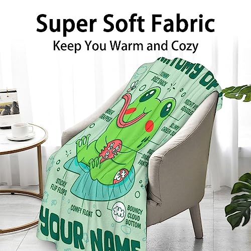 Custom Frog Throw Blanket for Women Men - 60x80 Inches Twin Size - Soft Fluffy Cozy Blankets Gift - Sage Green Funny Blanket Throws for Bed, Sofa, Winter