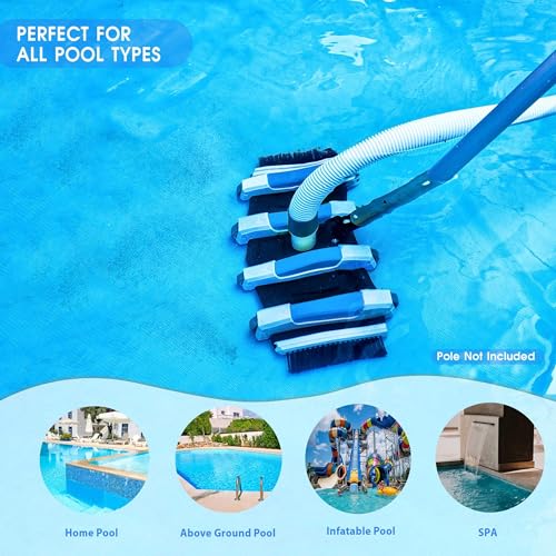 Image of Enhanced Pool Vacuum Head with Direction-Control Handle - 17.5in Extra-Wide 4LB Professional Weighted Vac Heads Brush & Wheels -Deep Clean for Vinyl Liner,Inground & Above Ground Swimming Pool - Blue