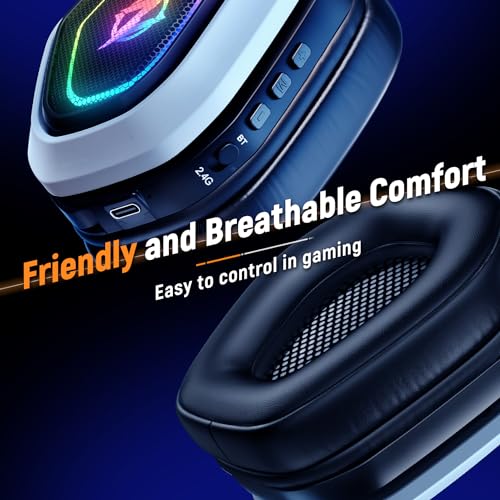2.4GHz Wireless Gaming Headset for PC, PS5, PS4 - Lossless Audio USB & Type-C Gaming Headphones with Flip Microphone, 30-Hr Battery Gamer Headset for Switch, Laptop, Mobile, Mac 5 2.4GHz Wireless Gaming Headset for PC, PS5, PS4 - Lossless Audio USB & Type-C Gaming Headphones with Flip Microphone, 30-Hr Battery Gamer Headset for Switch, Laptop, Mobile, Mac - Image 4