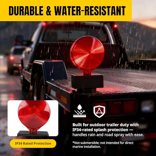 Image of MAXXHAUL 12V Magnetic Towing Light Kit - Dual Sided Red Brake & Amber Flasher - For RVs, Utility Trailers, Boat Trailers, Flatbeds and More (80778)